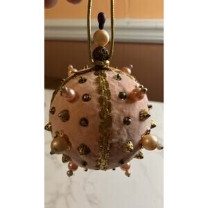 Vintage Pink Push Pin Christmas Ornaments Sequin Bead Velvet With Gold And Pearl